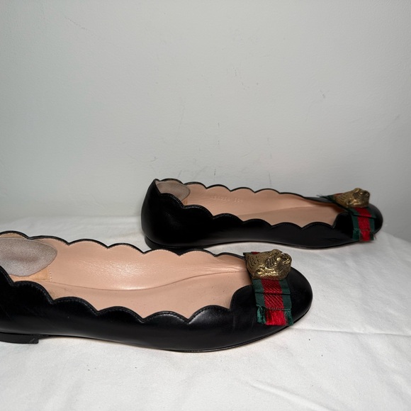 Gucci Sylvie Web & Feline Scalloped Ballet Flats 36.5 navy blue - Picture 4 of 7